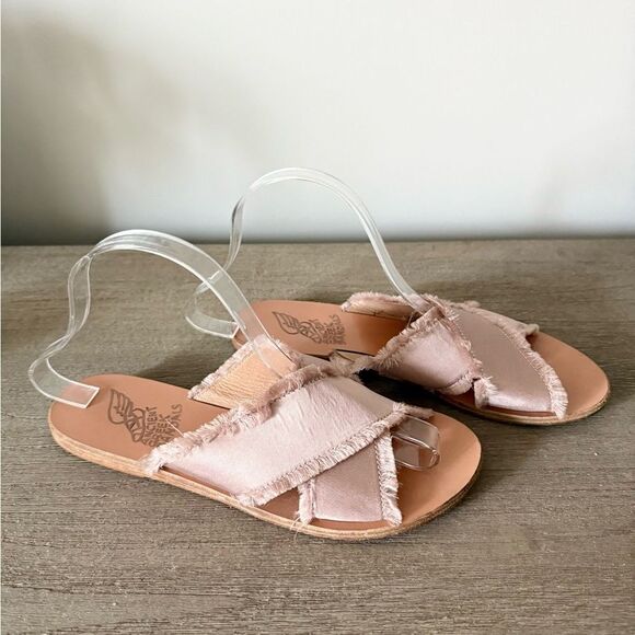 Ancient Greek Sandals Fray Detail Pale Pink Satin - Size 39 - Picture 5 of 7